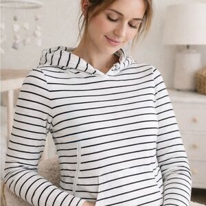 Motherhood Maternity Gray and White Striped Nursing Hoodie